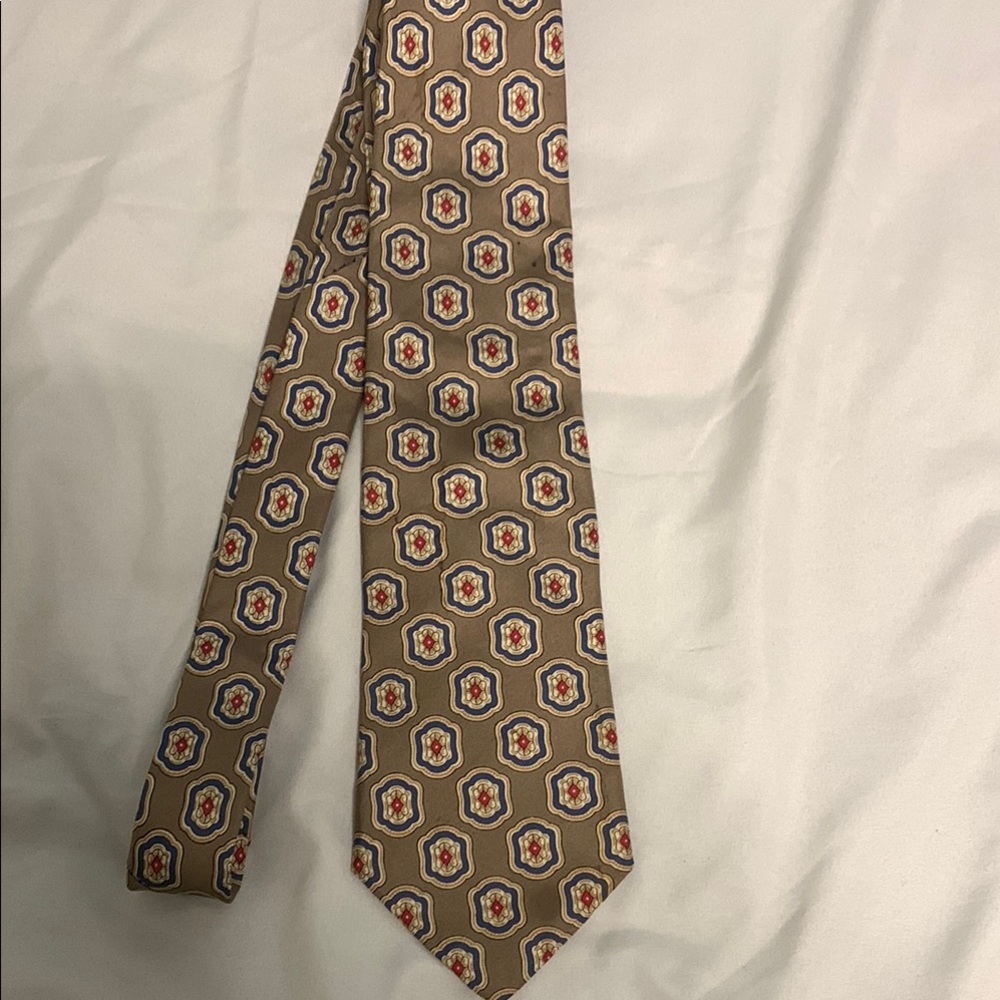Bill Blass Tan and Red Geometric Tie